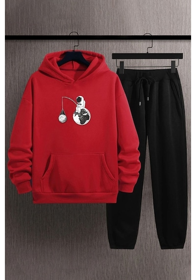 Uyguntarz Unisex Uzay Temalı Eşofman Takımı Kırmızı