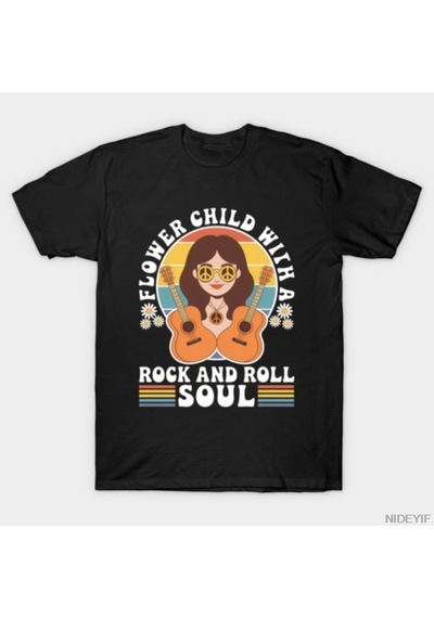 Flood Of Style Eğlenceli Çiçek Çocuk Rock And Roll Soul'lu Erkek Kadın Tişörtü %100 Pamuklu Tişörtler Kısa K Çok Renkli