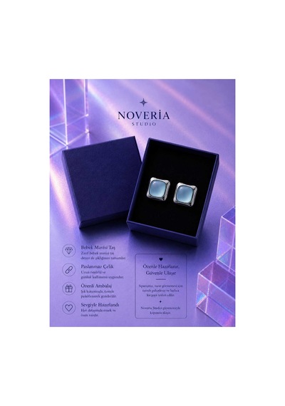 Aura Colleciton Bebek Mavisi Gümüş Detaylı Küpe Mavi Mavi