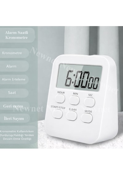 Beyaz Öğrenci Dijital Timer Alarmlı Geri Sayım, Kronometre Ve Saat Modu Büyük Lcd Ekran Manyetik Zamanlayıcı-dol288
