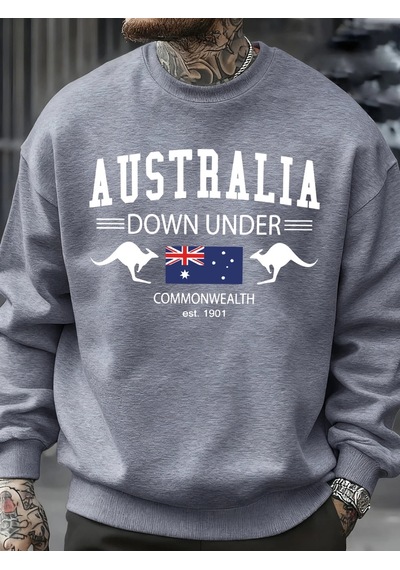 Startmore Tarzsokak Avustralya Down Under Baskılar Kazaklar Erkekler Sonbahar Tişörtü Moda Rahat Sokak Şıklığı Hi Gri