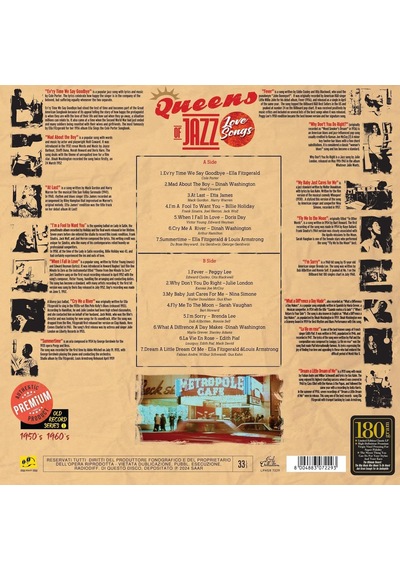 Queens Of Jazz - Love Songs Plak Edith Piaf - Dinah Washington - Nina Simone - Sarah Vaughan - Branda Lee - Peggy Lee - Doris Day - Ella Fitzgerald - Etta James - Julie London - Billie Holiday Queens Of Jazz - Love Songs Plak Edith Piaf - Dinah Washington - Nina Simone - Sarah Vaughan - Branda Lee - Peggy Lee - Doris Day - Ella Fitzgerald - Etta James - Julie London - Billie Holiday