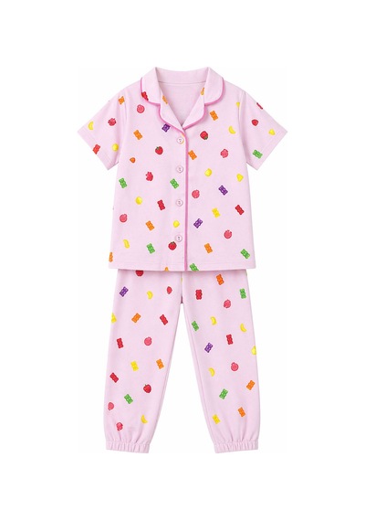 Harıbo Haribo Lisanslı Gömlek Yaka Kısa Kollu Desenli Pijama Takımı Pembe
