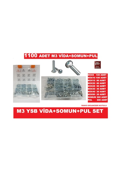 M3 Ysb Vida Seti Vida -Somun-Pul Seti 1100 Parça N11.24856