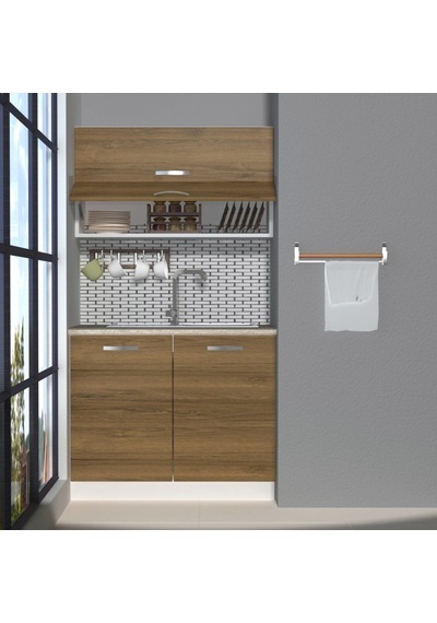 Decoraktiv Mini 100y Mdf Hazır Mutfak Dolabı - Tezgah Dahil - Naturel Pera Meşe
