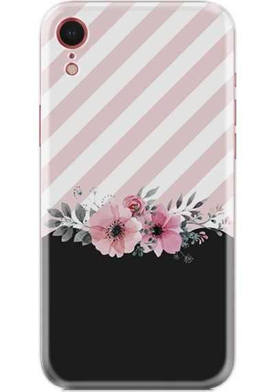Apple Uyumlu iPhone XR Kılıf Resimli Silikon Strip Pink Flowers 1396
