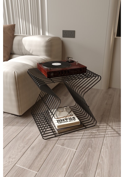 Roma Modern Metal Yan Sehpa Derilik Minimalist Tasarım Kitaplık Pikap Plak Çalar Düzenleyici Siyah
