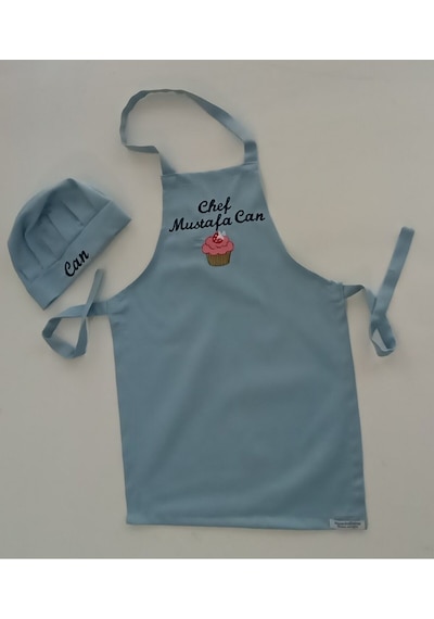 Moms And Babies İsimli Cupcake Çocuk Mutfak Etkinlik Ana Okulu Önlüğü Su İtici Leke Tutmaz Kumaş 0- 14 Yaş Mavi