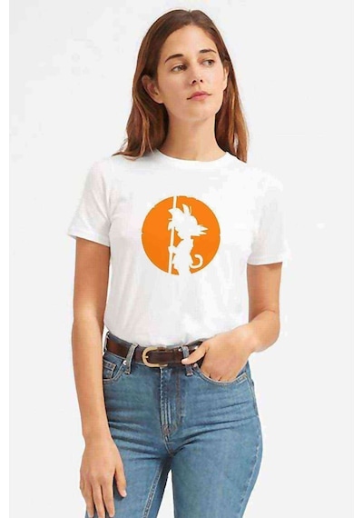 Anime Dragon Ball Looking For The Baskılı Beyaz Kadın Tshirt (534307394)