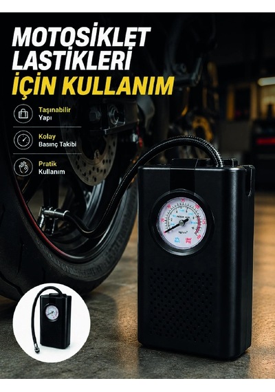Araç Lastik Şişirme Pompası Taşınabilir Analog Basınç Göstergeli Hava Kompresörü 1 Adet