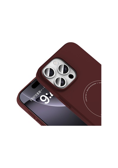 iPhone 16 Pro Max Kılıf M-safe Şarj Özellikli Kamera Korumalı Zore Elio Sert Pc Kapak - Bordo