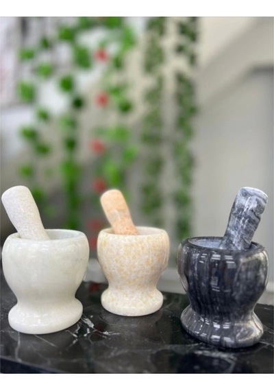 El Yapımı Doğal Cilalı Mermer Havan Baharat Ve Sarımsak Öğütücü Dövücü Doğal Taş 1 Adet Gri