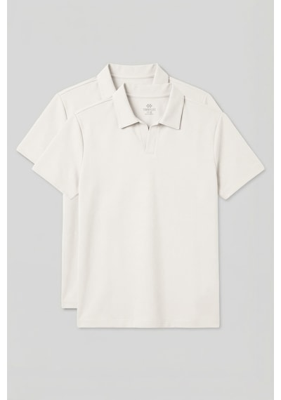 Rahat Form Polo Yaka 2li Paket Ekru Erkek T-shirt - 88496