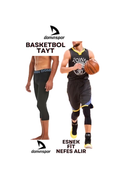 Basketbol Taytı 3/4 Siyah Tayt Siyah