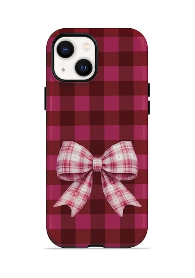 Velvoria Valestra Cherry Gingham Bow Apple iPhone Uyumlu 15 Darbe Korumalı Kılıf Valestra Select - Cherry Gingham Bow