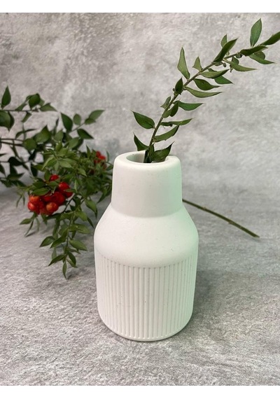 İskandinav Konik Çizgili Pampas Beyaz Beton Vazo 9.5 X 6 Cm