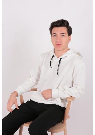 Five Pocket Fp24b2124 Erkek Kapşonlu Kanguru Cepli Sweatshirt Off White
