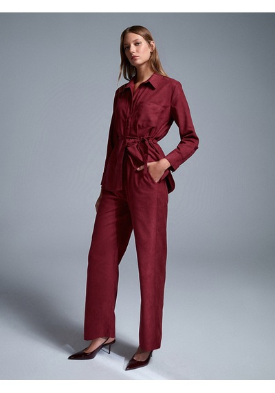 Dilvin 72164 Beli Lastikli Süet Pantolon-bordo Bordo