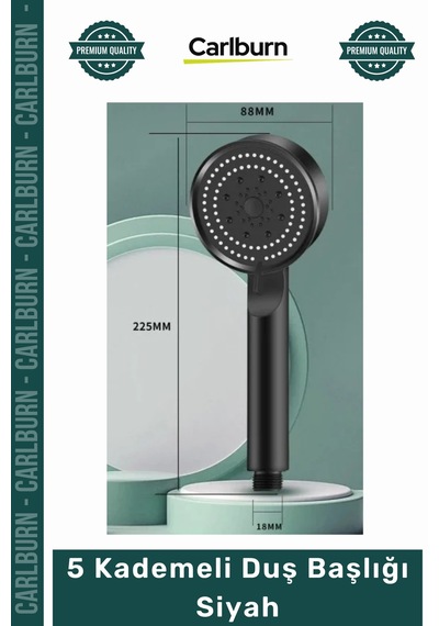 Duşbaşlığı Modern Şık Tasarım Fonksiyonlu Banyo Aksesuarı Mat Estetik 5 Kademeli Duş Başlığı Siyah Çok Renkli