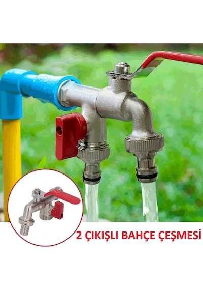Bahçe Balkon Çeşmesi 2 Başlı Musluk Hortum Bağlantı Bahçe Çeşmesi