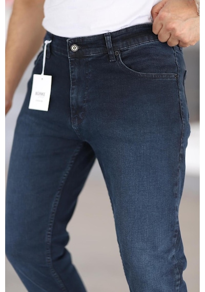 Bürke Premium Erkek Koyu Lacivert Renk Regular Fit Rahat Kesim Esnek Likralı Denim Jeans Kot Pantolon