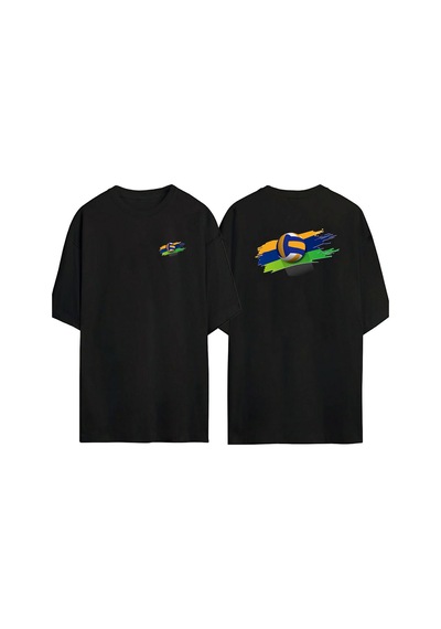 Thewert Unisex Plaj Voleybolu Spor Ön Arka Baskılı Sıyah Oversize T-shirt Siyah