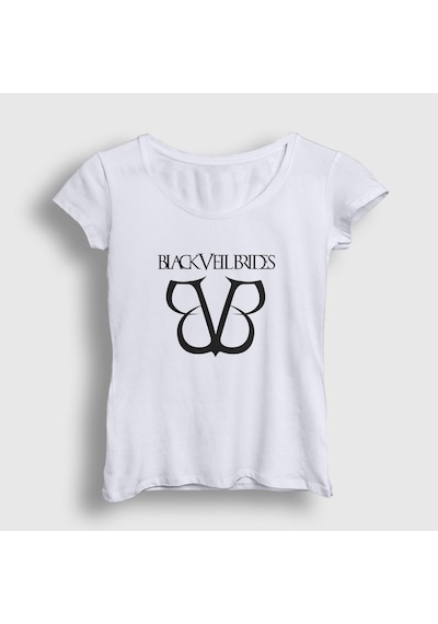 Presmono Kadın Logo Black Veil Brides T-shirt Beyaz