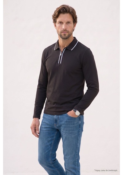 Tudors Erkek Slim Fit Dar Kesim %100 Pamuk Uzun Kollu Fermuarlı Kahverengi Polo Yaka Tişört-52788 Tudors Erkek Slim Fit Dar Kesim %100 Pamuk Uzun Kollu Fermuarlı Kahverengi Polo Yaka Tişört-52788