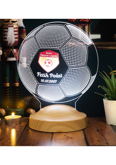 Futbol Topu Şeklinde 3 Boyutlu Takım Logolu Led Lamba, Kulüp Logo