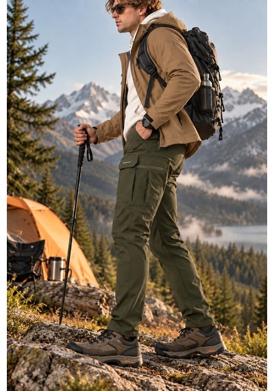 Dechers Erkek Kışlık Softshell İçi Polarlı Rüzgar, Soğuk & Su Geçirmez Taktik Pantolon - E232 Haki