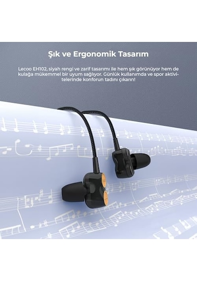 Tr Eh102 Kablolu 3.5mm Jacklı Mikrofonlu Kulak İçi Kulaklık - Çift Sürücülü, Sağlam Kablo Yapısı, Spor, İş Genel