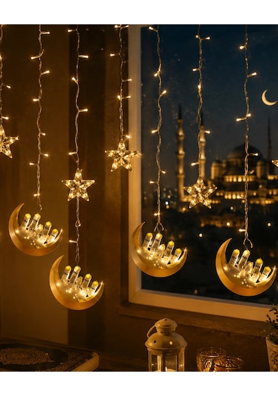 Hilal Yıldız Led Ramazan Işığı 3 Metre Dekoratif Perde Aydınlatması
