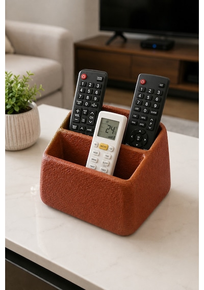 Masa Üstü Kumandalık Organizer Çok Bölmeli Tv Klima Kumanda Standı Düzenleyici 16x13x9.6 Cm Kahverengi