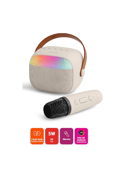 Polosmart Fs112 Mikrofonlu Rgb Led Aydınlatmalı Bluetooth 5.4 Karaoke Set