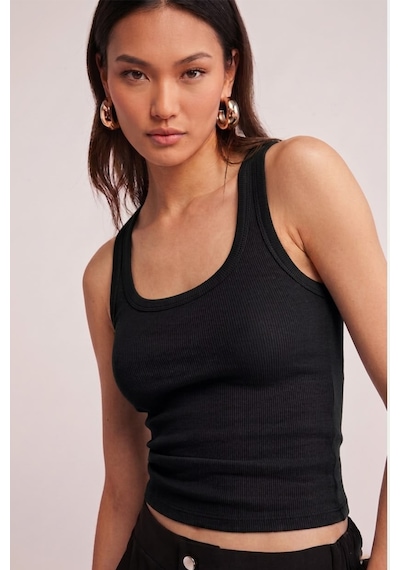 Fit Women Pamuklu Kadın Fitilli Görünümlü Kalın Askılı Basic Atlet 4624-siyah