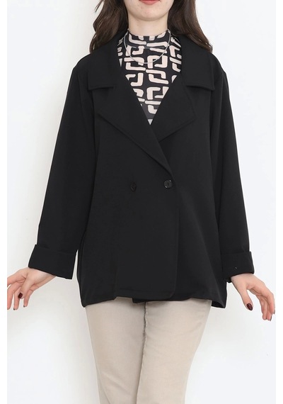 Oversize Düğmeli Ceket Siyah - 951.1247. Çok Renkli