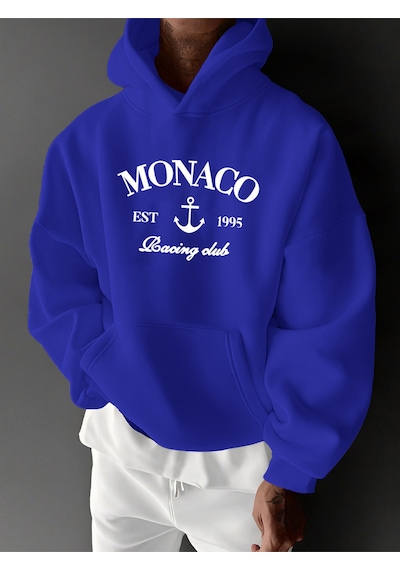 Uyguntarz Unisex Monaco Racing Club Baskılı Tasarım Oversize Sweatshirt Mavi