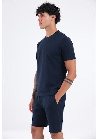 Rowinger Waffle Dokulu Nakış Logo Detaylı Oversize Erkek T-shirt Navyblue