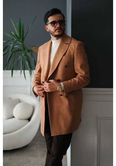 Avni Ceylan Premium Orange Slim Fit Erkek Kaşe Kaban Turuncu