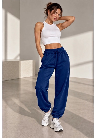 Bb Butik Basic Dökümlü Modal Kumaş Lastikli Bel Rahat Kesim Jogger Pantolon Zg3535 Lacivert