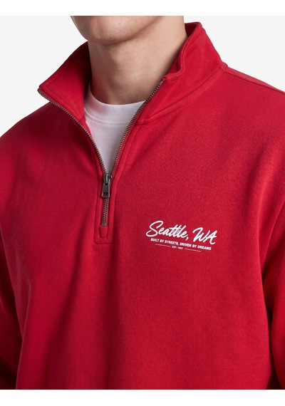 Koton Pamuklu Uzun Kollu Baskılı Yarım Fermuarlı Sweatshirt Kırmızı 7wam70062mk