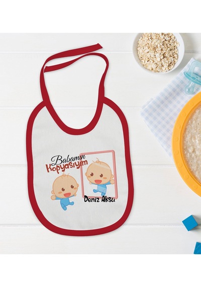 BK Kids Kişiye Özel Babamın Kopyasıyım Tasarımlı Kırmızı Bebek Maması Kırmızı