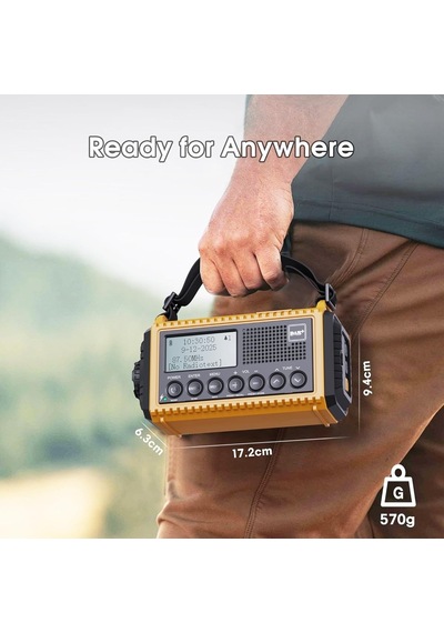 Rocam Dab/dab+/fm 5000 Mah Güneş Enerjili Dijital Acil Durum Radyosu Alarm Saatli Radyolar Turuncu