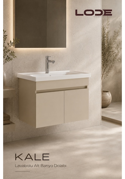 Lode Bath Kale Demonte Lavabolu Alt Banyo Dolabı, Seramik Lavabo Dahil 70 Cm Kumtaşı