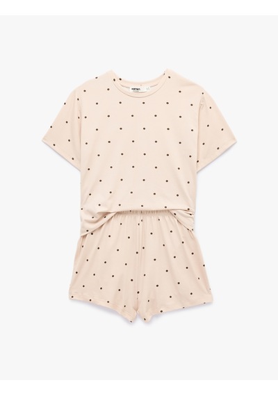 Koton Puantiyeli Rahat Kesim Bisiklet Yaka Kısa Kollu Şortlu Pijama Takımı Kahverengi Desenli 6slk40199mk Koton Puantiyeli Rahat Kesim Bisiklet Yaka Kısa Kollu Şortlu Pijama Takımı Kahverengi Desenli 6slk40199mk