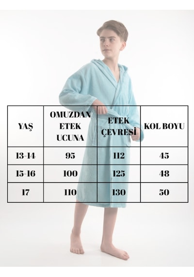 Pamuklu Kapüşonlu Genç Garson Boy Unisex Cepli Bukle Kadife Bornoz Gri