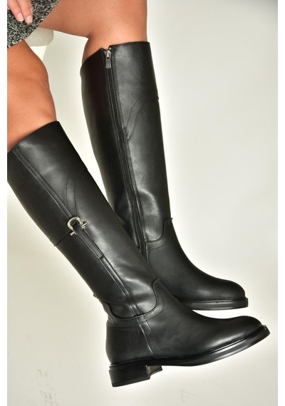 Fox Shoes T973600609 Siyah Düz Taban Kadın Çizme Siyah