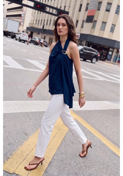 Sateen Aksesuar Detaylı Kolsuz Bluz - Lacivert-137513