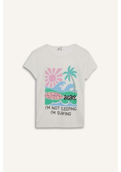 Defacto Kız Çocuk Pijama Takımı Baskılı Kısa Kollu Üst Beli Lastikli Şort E0665a825hser85 Ekru