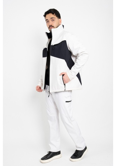 Dasüniforma Softshell Polarlı Geçirmez İkili Takım Pantolon Ve Mont Su Ve Rüzgar Geçirmez Kışlık Unisex Takım Beyaz